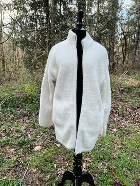 Point Sur ivory fuzzy zip long cardigan S